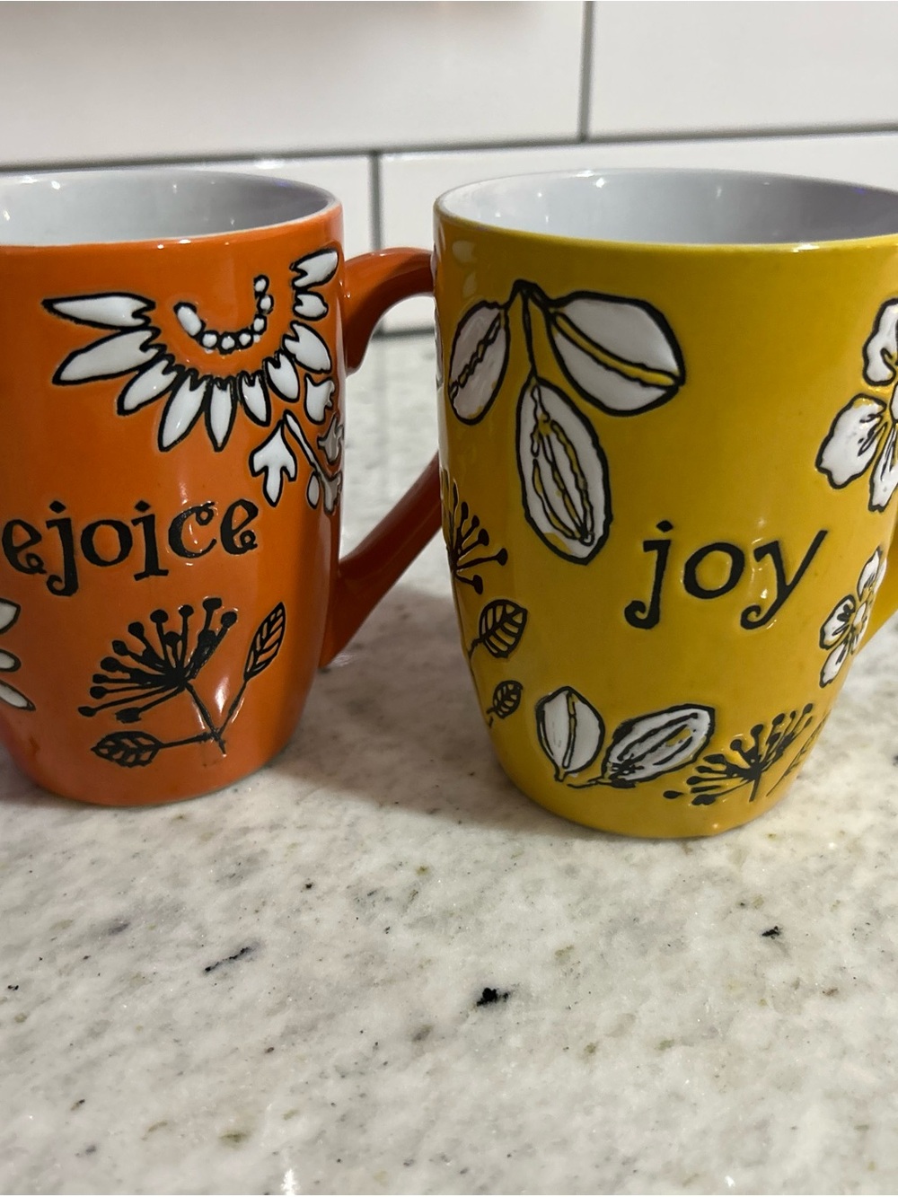 Cheerful Ceramic Mug Pair in Orange and Yellow